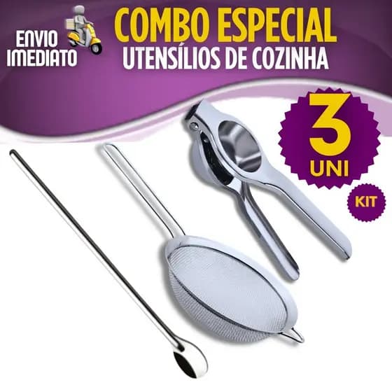 Espremedor de Limão 2/3 Peças Kit Espremedor Peneira Colher de Suco Inox Cozinha Drinks Restaurante