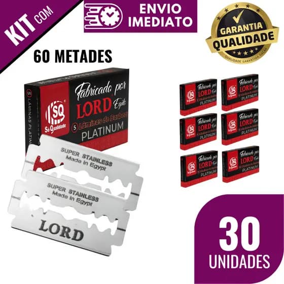 Lâmina de Barbear 20/30 Peças Lord Platinum Profissional Inox Barbearia Cabelereiro Fabricada Egito