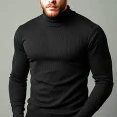 Blusa Cacharrel de Frio Masculina Suéter Camiseta Manga Longa Canelada Gola Alta