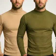 Kit 2 Cacharrel Masculina Canelada Gola Alta Suéter Manga longa de Frio Inverno Moletom Outono
