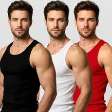 Kit Com 3 Regatas Estilo Americana Masculina Lisa Canelada Academia Fitness Treino Esportiva Praia