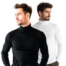 Kit com 2 Blusa Cacharréu Masculina Canelada Manga Longa Suéter Gola Alta Agasalho de Frio Inverno