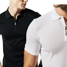 Kit 2 Camiseta Camisas Polo Manga Curta Com Ziper Masculina Malha Canelada
