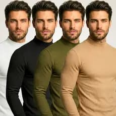 Kit 4 Blusas Masculina Básicas Gola Alta Canelada Manga Longa Slim Ajustada Inverno