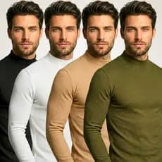 Kit 4 Blusas Masculina Gola Alta Cacharrel Canelada Manga Longa Slim Inverno Conforto