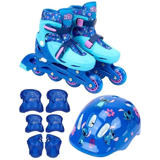 Patins 2 em 1 ajustável tamanho 32-35 com kit radical de proteção Stitch Disney 60 kg