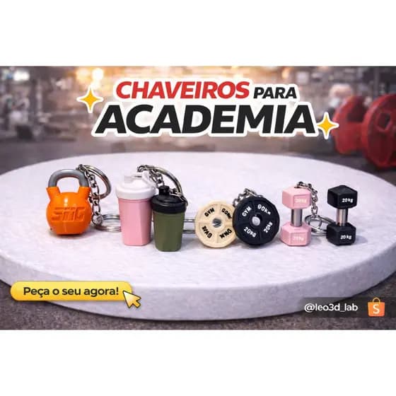 Chaveiros Personalizados para Academia - Kettlebell l Coqueteleira l Anilha l Halteres - Personalizados - 20 a 40 UN
