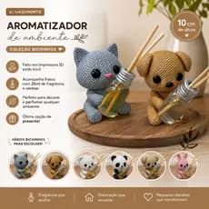 Aromatizador de Ambiente Bichinho Tricô 3D - 10cm - com Frasco 25ml e Varetas | Escolha a Essência l Presente Decorativo