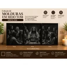 Kit 3 Quadros Religiosos em Meio Tom 3D | Jesus | Santa Ceia | Moldura Decorativa Religiosa | Efeito Ilusão