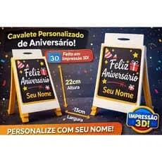 Cavalete Personalizado Feliz Aniversário com Seu Nome | Placa Decorativa 3D com Nome | Decoração Aniversário | 3D