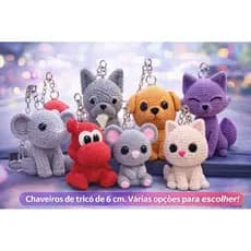Chaveiro Bichinhos 3D Textura Crochê - Elefante - Raposa - Yoshi - Cachorro - Gatinho - Chaveiros Tricô- Coleção