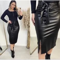Saia Mídi Premiun Evangélica Feminina Courino com Laço Lateral Elegante