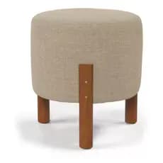 Puff Banquinho Decorativo Linho Luxo Pés Maciça - Várias Cores