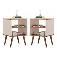 Kit Mesa De Cabeceira Para Quarto Sala Pés De Madeira Nicho Cor KIT 1515