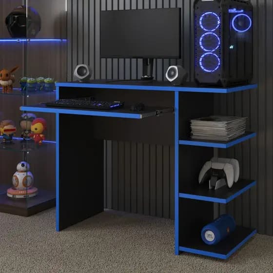 Mesa Escrivaninha Para Computador Escritório Home Office Pc GAMER PRETO E AZUL