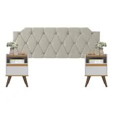 Conjunto Mesa De Cab Com Gaveta + Cabeceira Estofada Box Para Cama Queen KELLY E KIT TED BRA/FREIJÓ