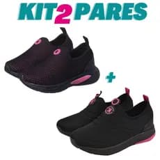 KIT 2 PARES Tenis Infantil Calce Facil Menina Preto Pink K Telinha e Preto Pink K Bordado Kidstep