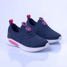 Kidstep Tenis Escolar Infantil Calce Fácil K Feminino Bordado Marinho com Pink