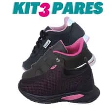 KIT 3 PARES Tenis Infantil Menina Preto Pink K Telinha Casual Preto e Escolar Preto Rosa Kidstep