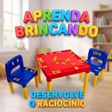 Mesa Infantil Colorida Com 2 Cadeira Tritec Infantil Brincadeiras Estudo e Criatividade