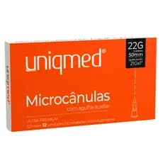 Microcânulas Uniqmed 22Gx50mm com Agulha Auxiliar Caixa 12 Unidades