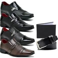 kit 4 pares de sapato social masculino moderno  sofisticado lançamento cinto e carteira