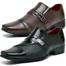 Kit 2 Pares de Sapato Social Masculino Preto e Marrom com Cadarço e Fivela