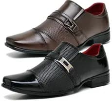 Kit 2 Pares De Sapato Social Masculino Oxford  Preto e Marrom com Fivela Elegante