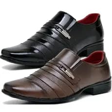 Kit 2 Pares de Sapato Social Masculino de Fivela Preto Verniz  e Marrom