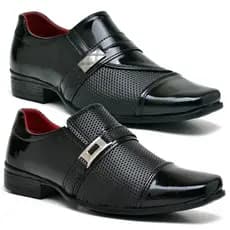 Kit 2 Pares de Sapato Social Masculino Verniz Preto Calce Fácil Sem Cadarço Moderno