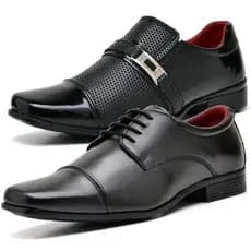 Sapato Social Masculino Preto Kit 2 Pares Cadarço e Fivela Top