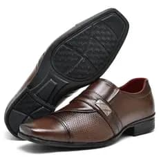 Sapato Social Masculino de Fivela de Metal Calçar com Elástico Preto Verniz e Marrom