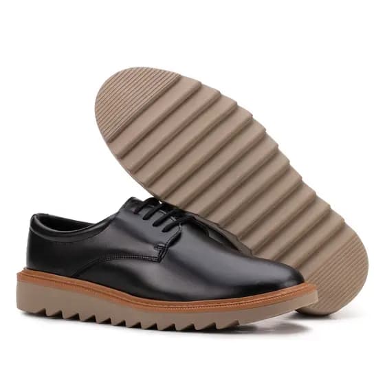 Sapato Social Masculino Preto Tratorado Casual Elegante Sola Bege Confortável Cadarço