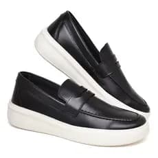 Sapato Social Loafer Masculino Mocassim Preto Sola Alta Branca