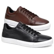 Kit 2  Pares Tênis  Masculino Preto e Marrom Casual com Cadarço Sola Reta Leve
