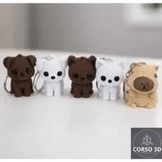 Chaveiro Pet Cachorro Gato Capivara Tricô Impressão 3D Fofo Tricot Estilo Amigurumi