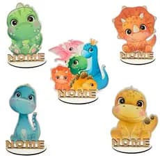 Kit 06 a 20 Display Centro de Mesa Dinossauro Baby Colorido Adesivado, Lembrancinha Personalizado Com Nome Mdf