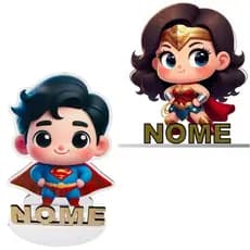 Kit 06 a 20 Display Superman e Mulher Maravilha Baby Colorido Adesivado, Lembrancinha Personalizado Com Nome Mdf