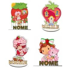 Kit 06 a 20 Display Centro de Mesa Moranguinho Colorido Adesivado, Lembrancinha Personalizado Com Nome Mdf