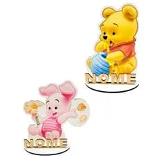 Kit 06 a 20 Display Centro de Mesa Ursinho Pooh Baby Colorido Adesivado, Lembrancinha Personalizado Com Nome Mdf