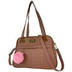 Bolsa Feminina Média  2 Divisorias e  2 Alças + Chaveiro Pom Pom Não Descasca