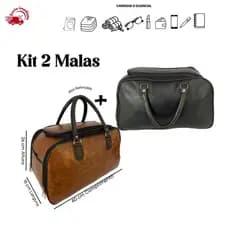 Kit 2 Malas de Viagem de Mão Couro Bagagem Bordo Bolsa Espaçosa