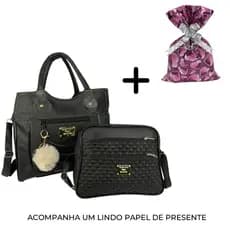 Kit 2 Bolsas Feminina Grande+ Pequena Espaçosa com Alça + Chaveiro Pom Pom + Papel de Presente