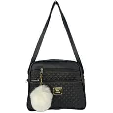 Bolsa Feminina de Lado Tiracolo Lateral Pequena 3 Compartimentos + Chaveiro Pom Pom