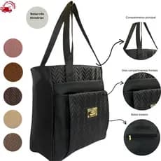 Bolsa Femenina Grande de Ombro Elegante Reforçada 3 Divisorias Para Trabalho Faculdade Cabe Notebook