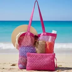Bolsa de Praia Feminina Grande com Necessaire Transparente Impermeavel Espaçosa Renda Piscina Clube