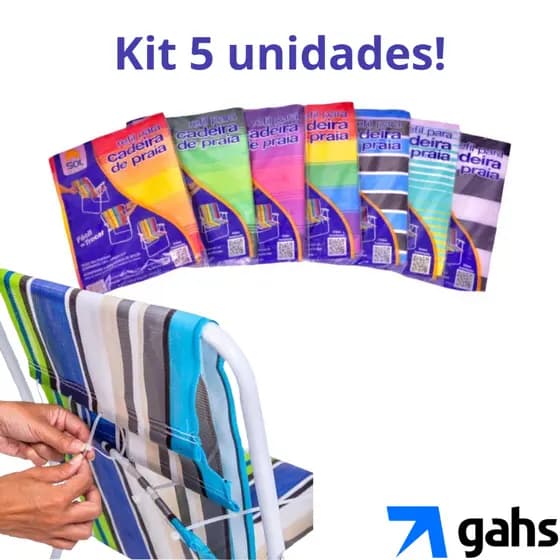 Kit 5un Refil Troca Facil Capa Cadeira de Praia Alta Tecido Colorido Resistente Original