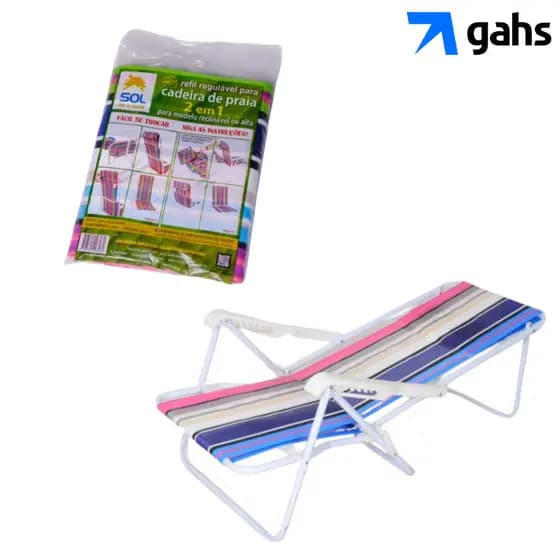 Refil Cadeira de Praia Reclinável 2 a 8 Posições Regulável Tecido Nylon Colorido Capa Troca Facil
