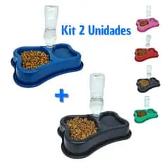 Kit 2 Comedouro Duplo 2 em 1 Automático Antiformiga Garrafa de Água para Cães Gatos Coelho