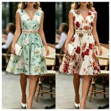2026 Vestido feminino justo com decote em V, vestido Floral de verão, fresco, elegante, temperamento